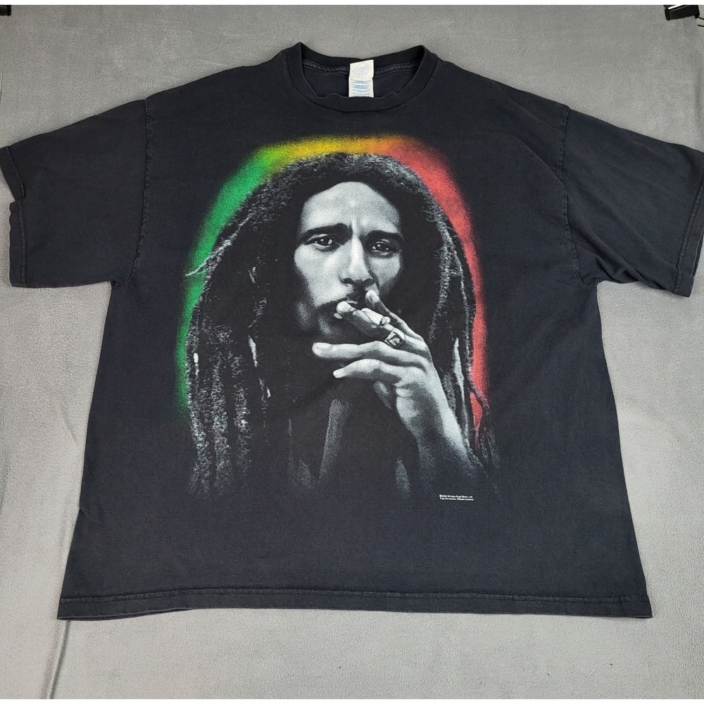 Vintage Bob Marley Smoking‎ Shirt Mens 2XL Black Portrait Delta Pro Weight Tag
